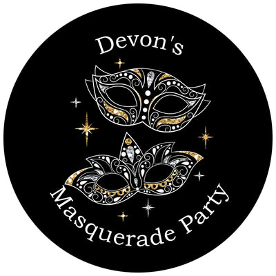 Personalized Masquerade - Custom Venetian Mask Party Favor Circle Sticker Labels - Custom Text - 24 Count