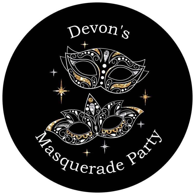 Personalized Masquerade - Custom Venetian Mask Party Favor Circle Sticker Labels - Custom Text - 24 Count