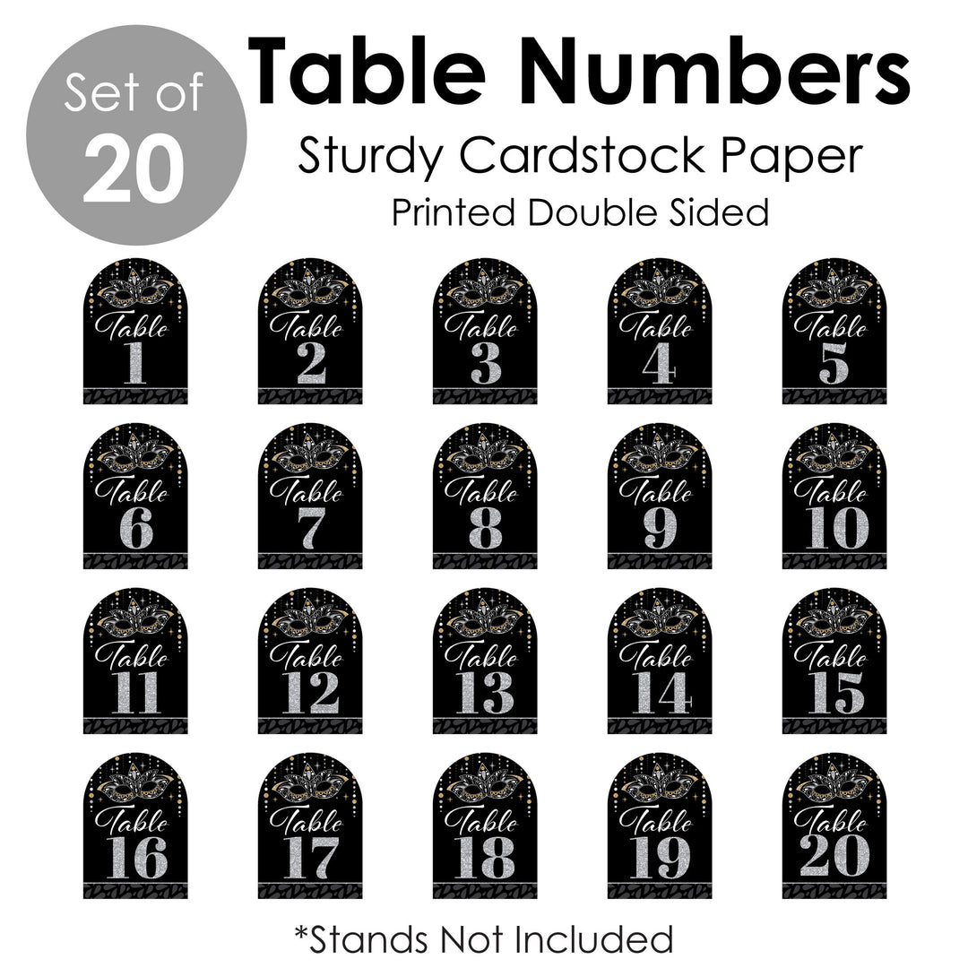 Masquerade - Venetian Mask Party Double-Sided 5 x 7 inches Cards - Table Numbers - 1-20