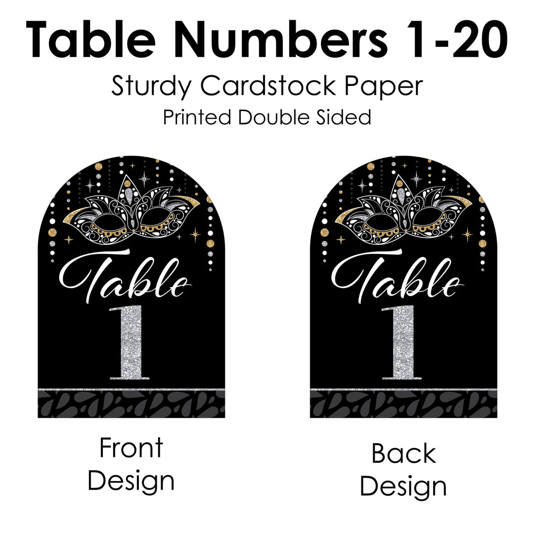 Masquerade - Venetian Mask Party Double-Sided 5 x 7 inches Cards - Table Numbers - 1-20