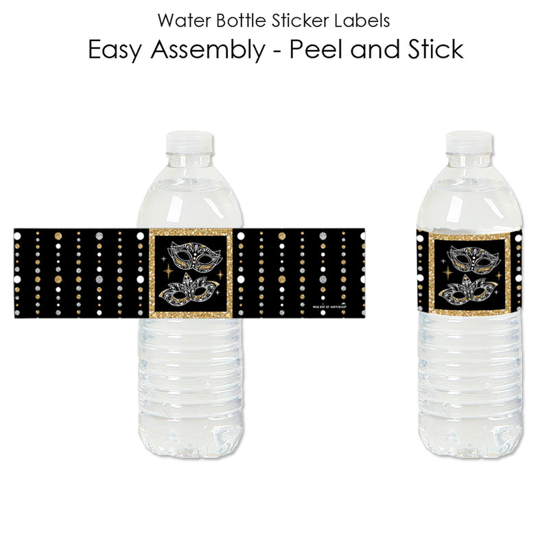 Masquerade - Venetian Mask Party Water Bottle Sticker Labels - Set of 20