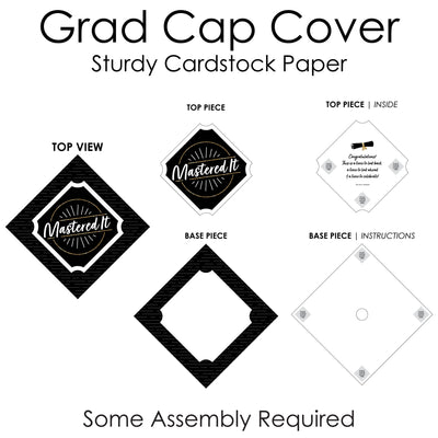 Mastered It - Master's Degree Graduation Cap Decorations Kit - Grad Cap Cover