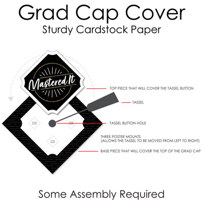 Mastered It - Master's Degree Graduation Cap Decorations Kit - Grad Cap Cover