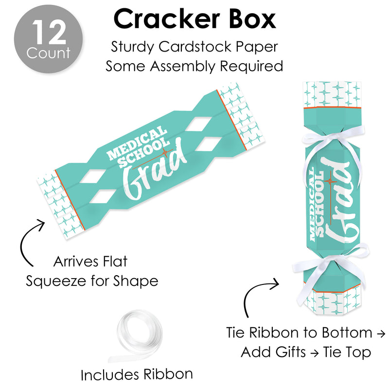 Medical School Grad - No Snap Doctor Graduation Party Table Favors - DIY Cracker Boxes - Set of 12