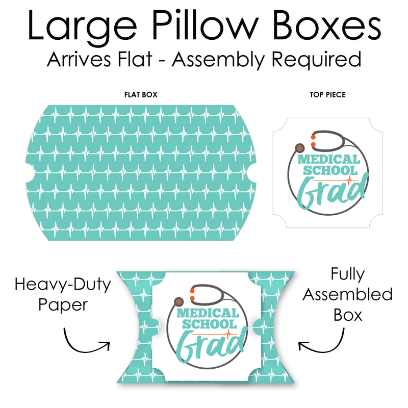 Medical School Grad - Favor Gift Boxes - Doctor Graduation Party Large Pillow Boxes - Set of 12