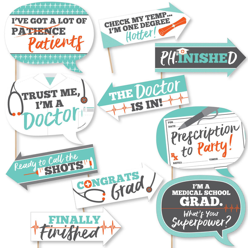 Funny Medical School Grad - 10 Piece Doctor Graduation Party Photo Booth Props Kit