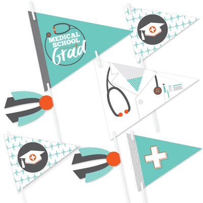 Medical School Grad - Triangle Doctor Graduation Party Photo Props - Pennant Flag Centerpieces - Set of 20