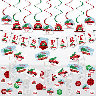 Merry Little Christmas Tree - Red Truck and Car Christmas Party Supplies Decoration Kit - Decor Galore Party Pack - 51 Pieces
