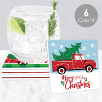 Merry Little Christmas Tree - Funny Red Truck and Car Christmas Party Decorations - Drink Coasters - Set of 6