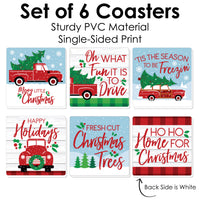 Merry Little Christmas Tree - Funny Red Truck and Car Christmas Party Decorations - Drink Coasters - Set of 6