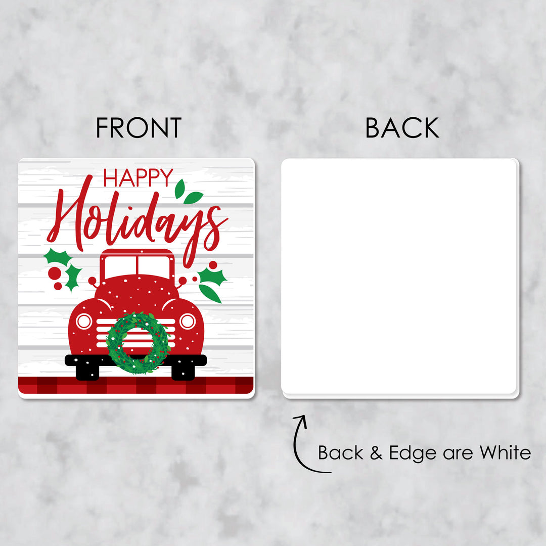 Merry Little Christmas Tree - Funny Red Truck and Car Christmas Party Decorations - Drink Coasters - Set of 6