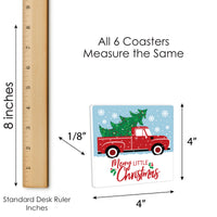 Merry Little Christmas Tree - Funny Red Truck and Car Christmas Party Decorations - Drink Coasters - Set of 6