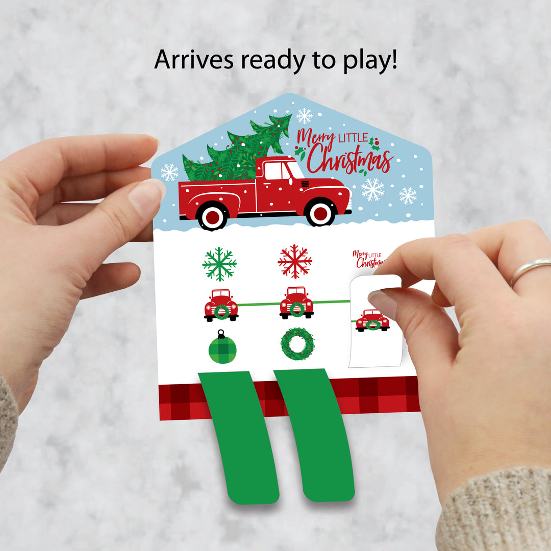 Merry Little Christmas Tree - Red Truck Christmas Party Game Pickle Cards - Pull Tabs 3-in-a-Row - Set of 12