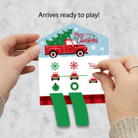 Merry Little Christmas Tree - Red Truck Christmas Party Game Pickle Cards - Pull Tabs 3-in-a-Row - Set of 12