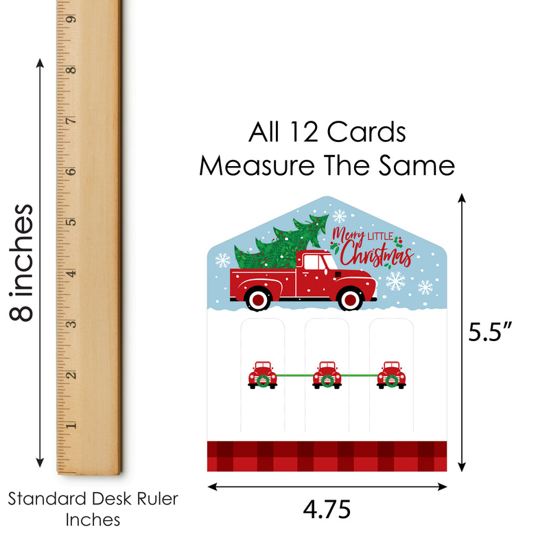 Merry Little Christmas Tree - Red Truck Christmas Party Game Pickle Cards - Pull Tabs 3-in-a-Row - Set of 12
