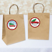 Merry Little Christmas Tree - Round Red Truck and Car Christmas Party To and From Gift Tags - Large Stickers - Set of 8