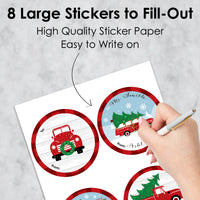 Merry Little Christmas Tree - Round Red Truck and Car Christmas Party To and From Gift Tags - Large Stickers - Set of 8