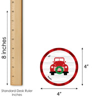 Merry Little Christmas Tree - Round Red Truck and Car Christmas Party To and From Gift Tags - Large Stickers - Set of 8