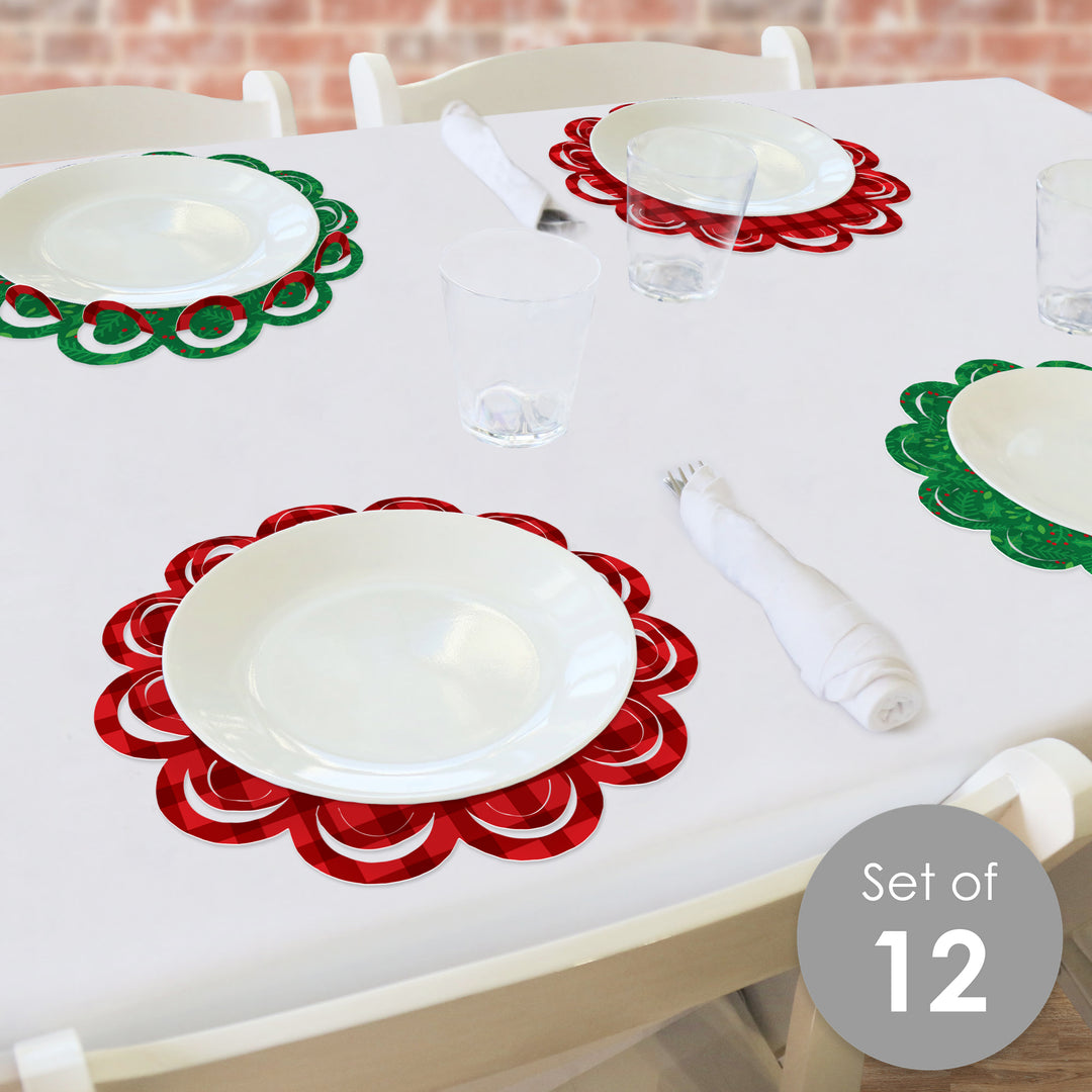 Merry Little Christmas Tree - Red Truck Christmas Party Round Table Decorations - Paper Chargers - Place Setting For 12