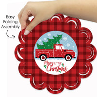 Merry Little Christmas Tree - Red Truck Christmas Party Round Table Decorations - Paper Chargers - Place Setting For 12