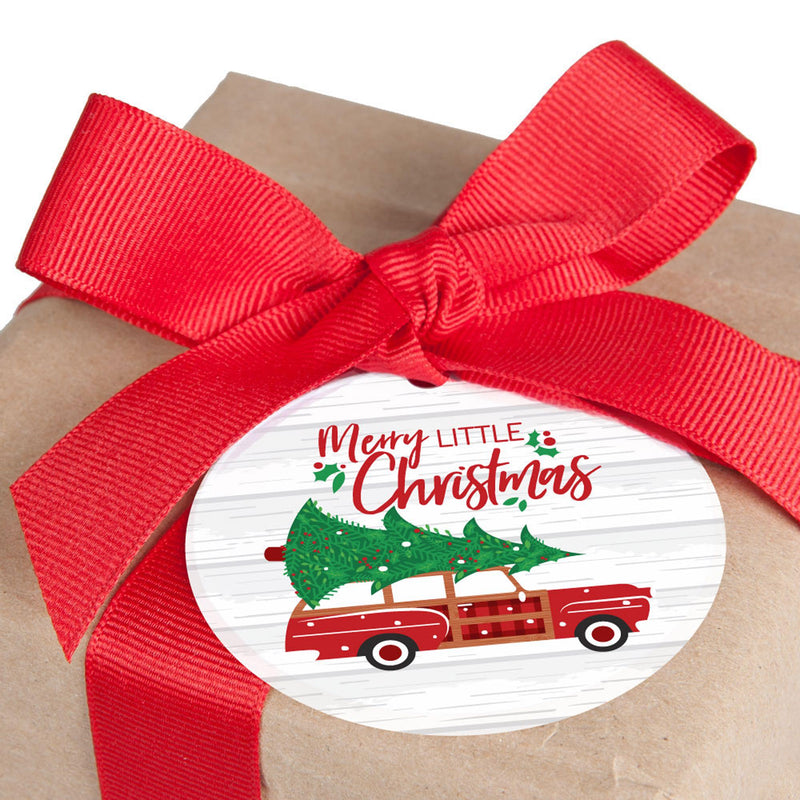 Merry Little Christmas Tree - Red Car Christmas To and From Favor Gift Tags - Set of 20