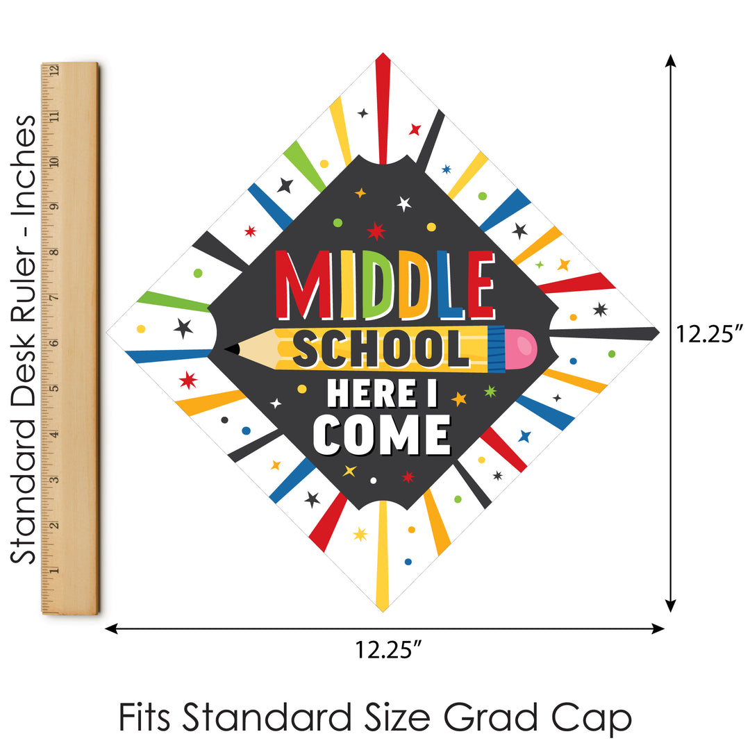 Middle School Here I Come - Elementary Graduation Cap Decorations Kit - Grad Cap Cover