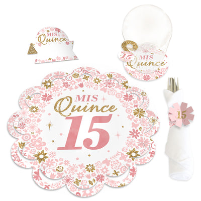 Mis Quince Anos - Quinceanera Sweet 15 Birthday Party Paper Charger and Table Decorations - Chargerific Kit - Place Setting for 8