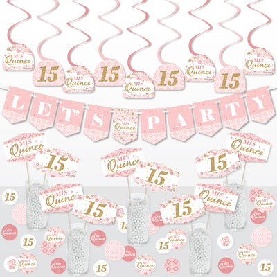 Mis Quince Anos - Quinceanera Sweet 15 Birthday Party Supplies Decoration Kit - Decor Galore Party Pack - 51 Pieces