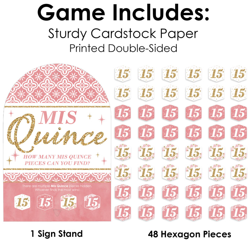 Mis Quince Anos - Quinceanera Sweet 15 Birthday Party Scavenger Hunt - 1 Stand and 48 Game Pieces - Hide and Find Game