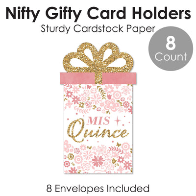 Mis Quince Anos - Quinceanera Sweet 15 Birthday Party Money and Gift Card Sleeves - Nifty Gifty Card Holders - Set of 8