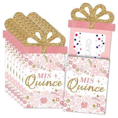 Mis Quince Anos - Quinceanera Sweet 15 Birthday Party Money and Gift Card Sleeves - Nifty Gifty Card Holders - Set of 8