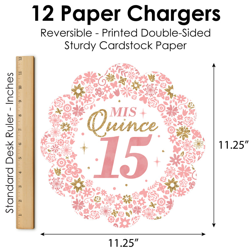 Mis Quince Anos - Quinceanera Sweet 15 Birthday Party Round Table Decorations - Paper Chargers - Place Setting For 12