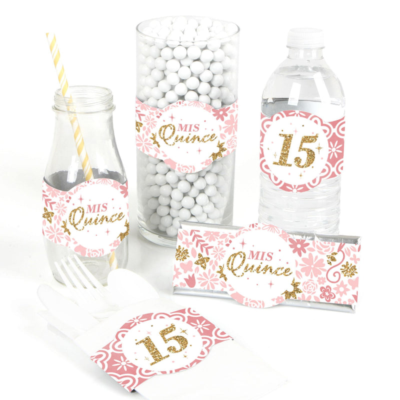 Mis Quince Anos - DIY Party Supplies - Quinceanera Sweet 15 Birthday Party DIY Wrapper Favors and Decorations - Set of 15