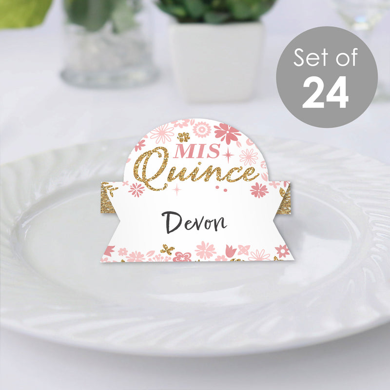 Mis Quince Anos - Quinceanera Sweet 15 Birthday Party Tent Buffet Card - Table Setting Name Place Cards - Set of 24