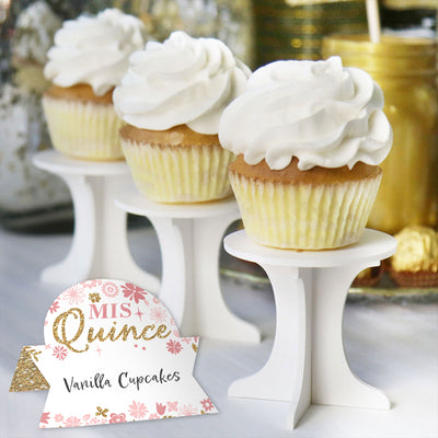 Mis Quince Anos - Quinceanera Sweet 15 Birthday Party Tent Buffet Card - Table Setting Name Place Cards - Set of 24