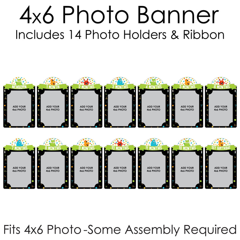1st Birthday Monster Bash - DIY Little Monster First Birthday Party Decor - 1-12 Monthly Picture Display - Photo Banner