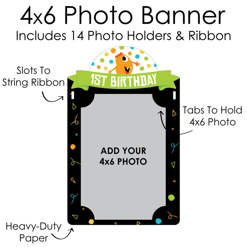 1st Birthday Monster Bash - DIY Little Monster First Birthday Party Decor - 1-12 Monthly Picture Display - Photo Banner