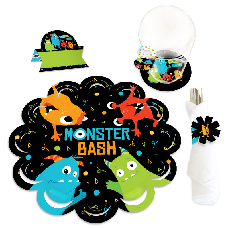Monster Bash - Little Monster Birthday Party or Baby Shower Paper Charger and Table Decorations - Chargerific Kit - Place Setting for 8