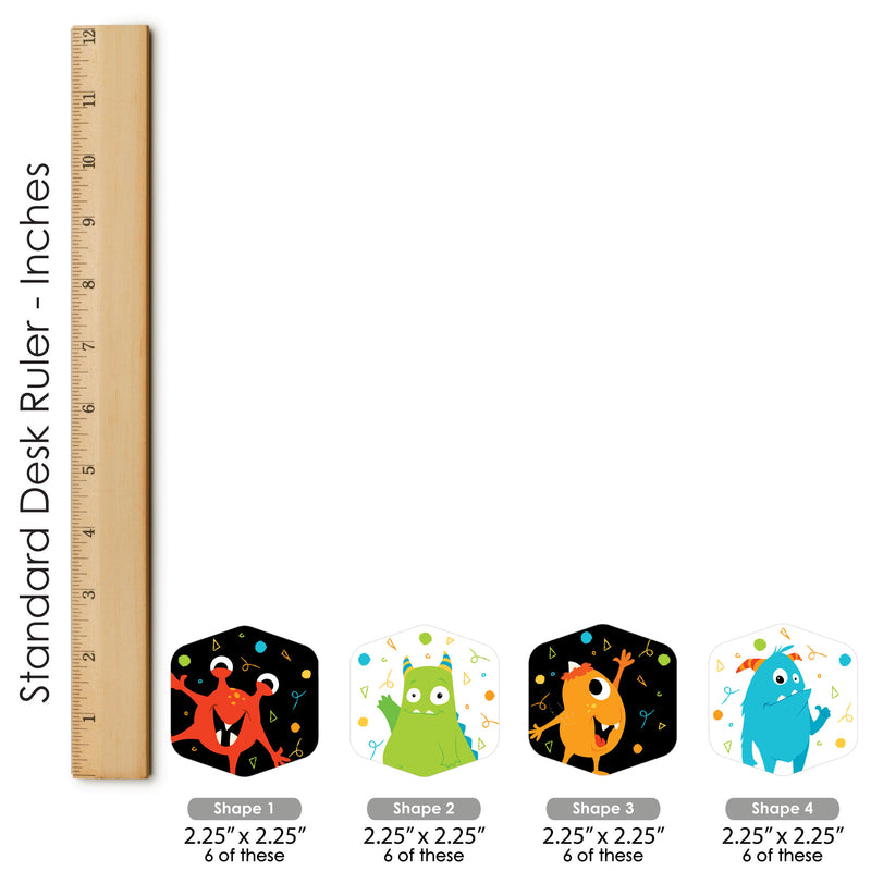 Monster Bash - Little Monster Birthday Party or Baby Shower Scavenger Hunt - 1 Stand and 48 Game Pieces - Hide and Find Game