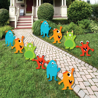 Monster Bash - Lawn Decorations - Outdoor Little Monster Birthday Party or Baby Shower Yard Decorations - 10 Piece