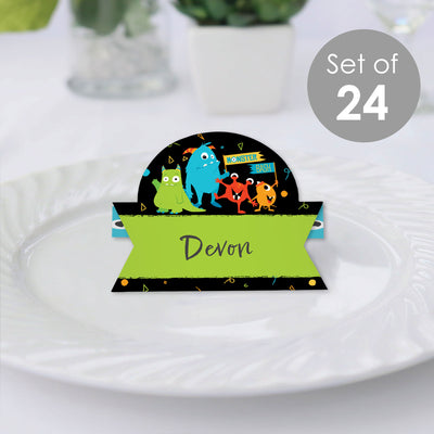 Monster Bash - Little Monster Birthday Party or Baby Shower Tent Buffet Card - Table Setting Name Place Cards - Set of 24