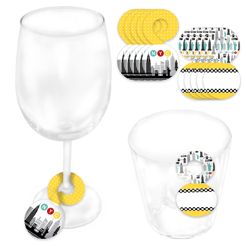 NYC Cityscape - New York City Party Paper Beverage Markers for Glasses - Drink Tags - Set of 24