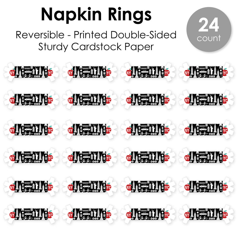 NYC Cityscape - New York City Party Paper Napkin Holder - Napkin Rings - Set of 24