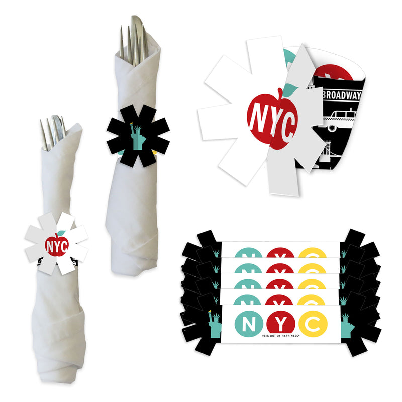 NYC Cityscape - New York City Party Paper Napkin Holder - Napkin Rings - Set of 24