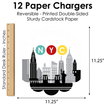 NYC Cityscape - New York City Party Round Table Decorations - Paper Chargers - Place Setting For 12