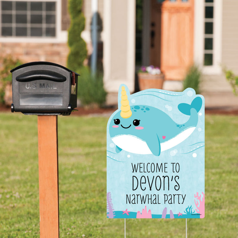 Narwhal Girl - Party Decorations - Under The Sea Baby Shower or Birthday Party Personalized Welcome Yard Sign