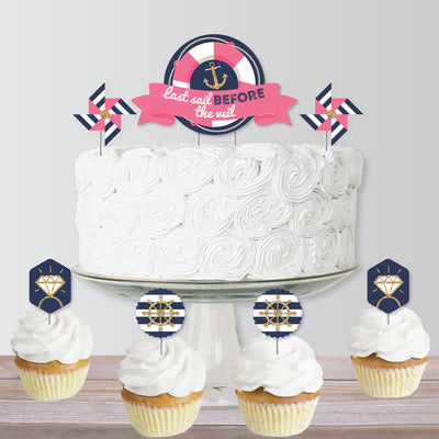 Last Sail Before The Veil - Nautical Bachelorette and Bridal Shower Cake Decorating Kit - Last Sail Before The Veil Cake Topper Set - 11 Pieces