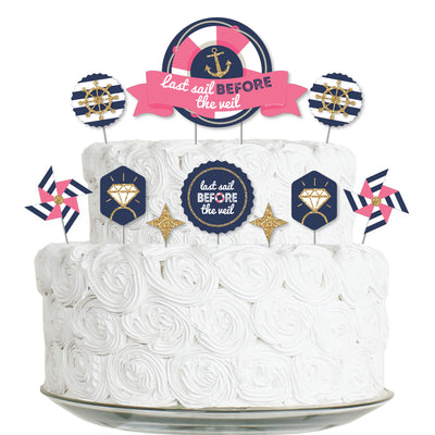 Last Sail Before The Veil - Nautical Bachelorette and Bridal Shower Cake Decorating Kit - Last Sail Before The Veil Cake Topper Set - 11 Pieces