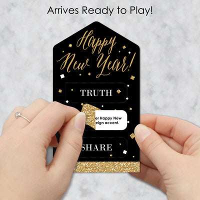 New Year's Eve - Gold - New Years Eve Party Game Pickle Cards - Truth, Dare, Share Pull Tabs - Set of 12