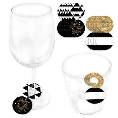 New Year's Eve - Gold - New Years Eve Party Paper Beverage Markers for Glasses - Drink Tags - Set of 24